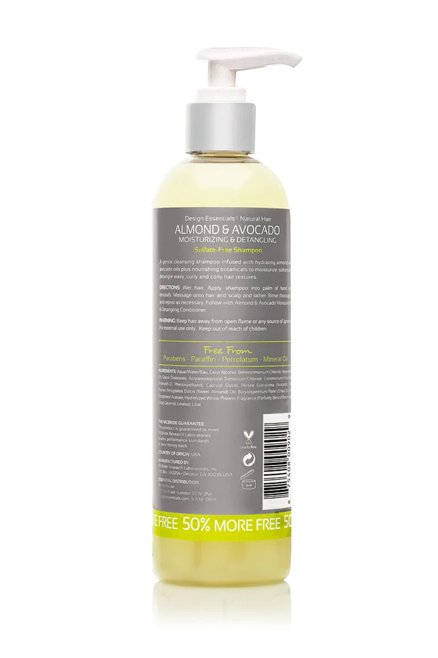 Design Essentials Almond & Avocado Moisturizing & Detangling Sulfate-Free Shampoo 365g/12oz - Image 3