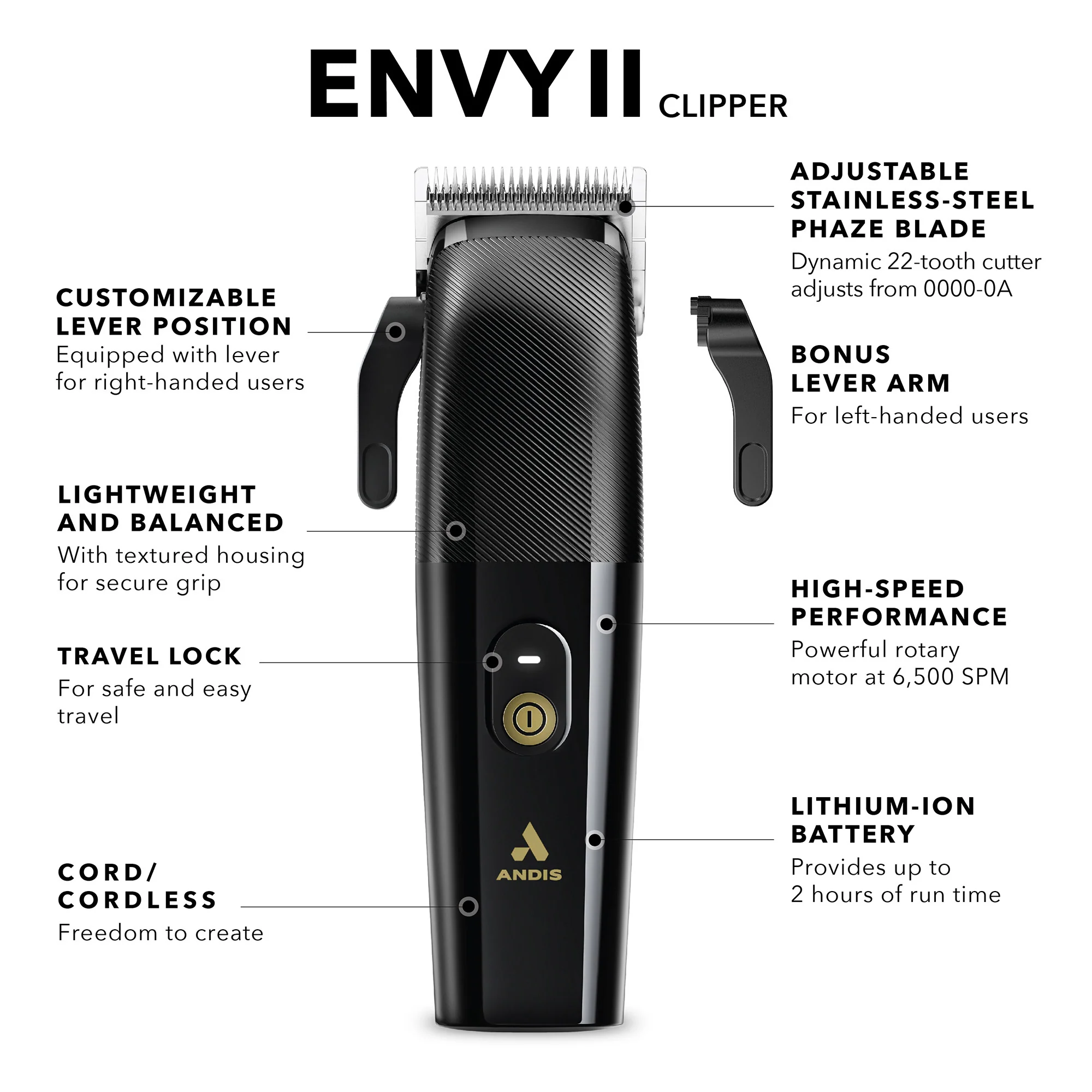 ANDIS ENVY II PREMIER CLIPPER BLACK - Image 5