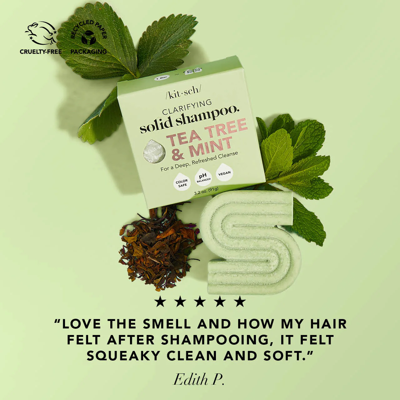 Kitsch Tea Tree & Mint Anti Dandruff Clarifying Shampoo Bar 91g - Image 2