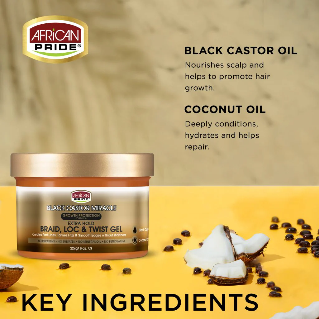 African Pride Black Castor Miracle Braid, Loc & Twist Gel  227g/8oz - Image 3