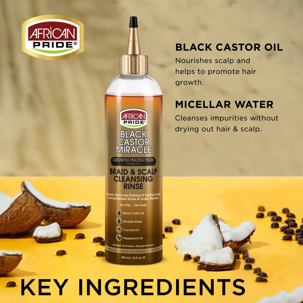 African Pride Black Castor Miracle Braid & Scalp Cleansing Rinse 355ml/12oz - Image 3