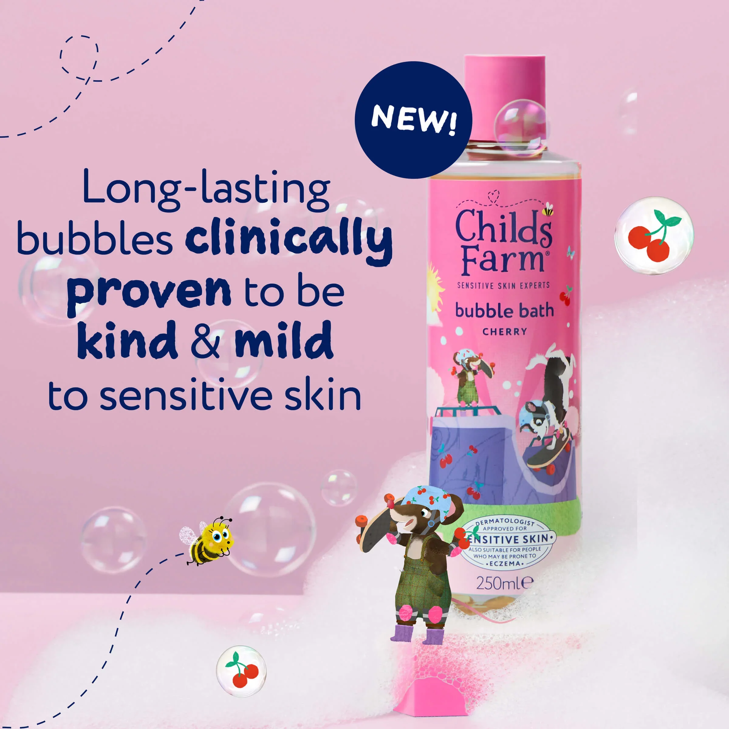 Childs Farm Sensitive Skin Experts Cherry Bubble Bath 250ml - Image 2