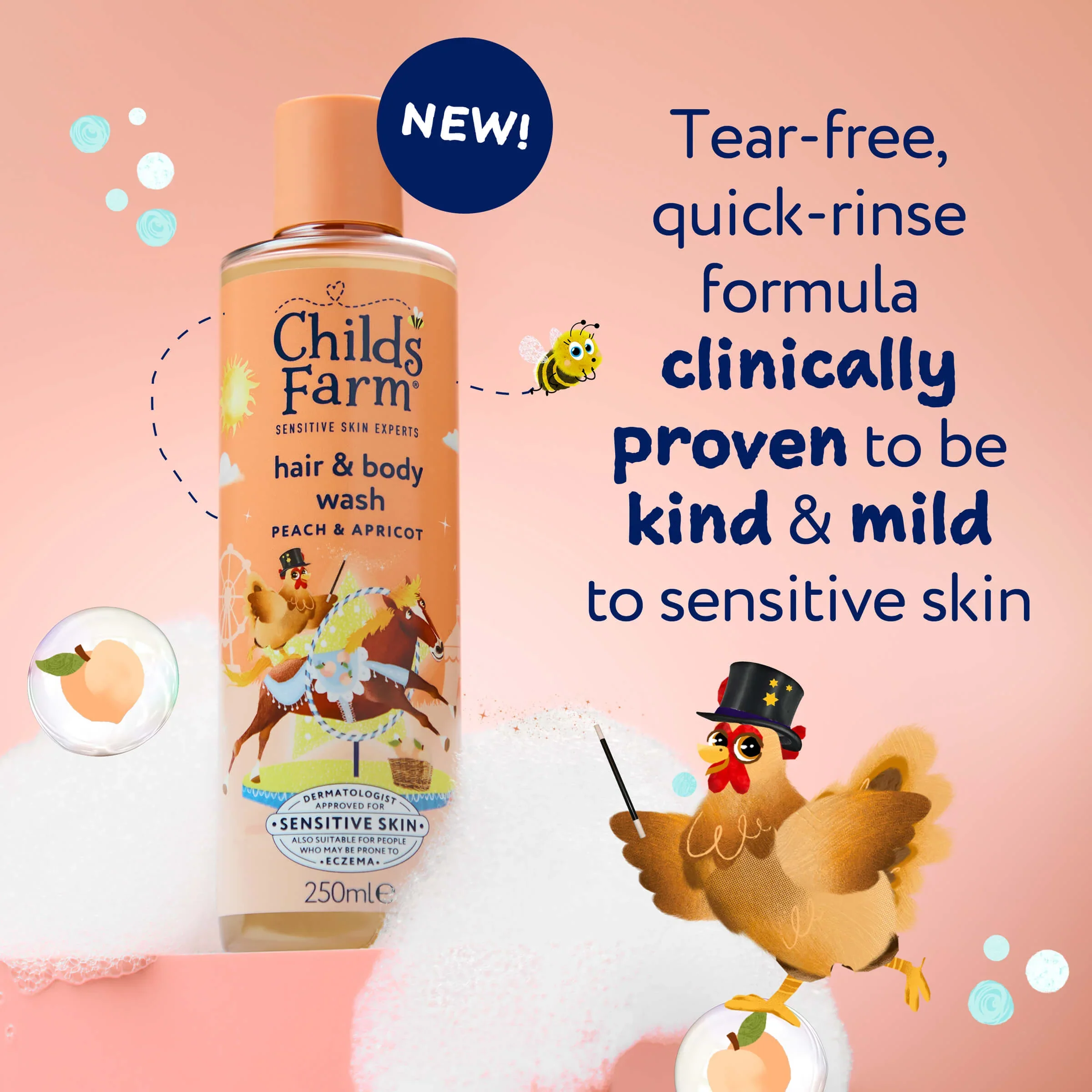 Childs Farm Sensitive Skin Experts Hair & Body Wash With Peach & Apricot 250ml - Image 2
