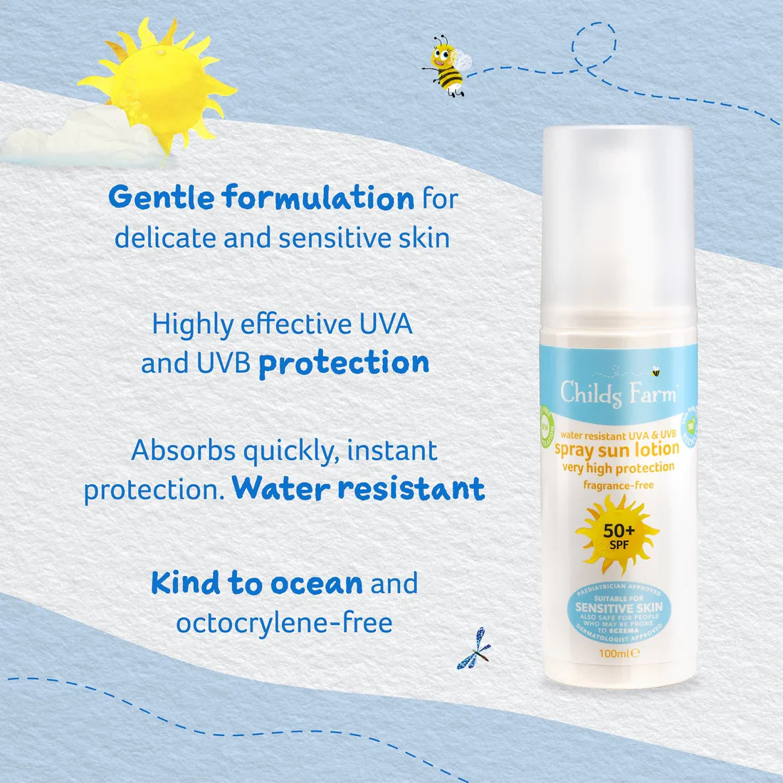 Childs Farm Sensitive Skin Experts Fragrance Free 50+ SPF Sun Lotion Spray 50ml - Image 5