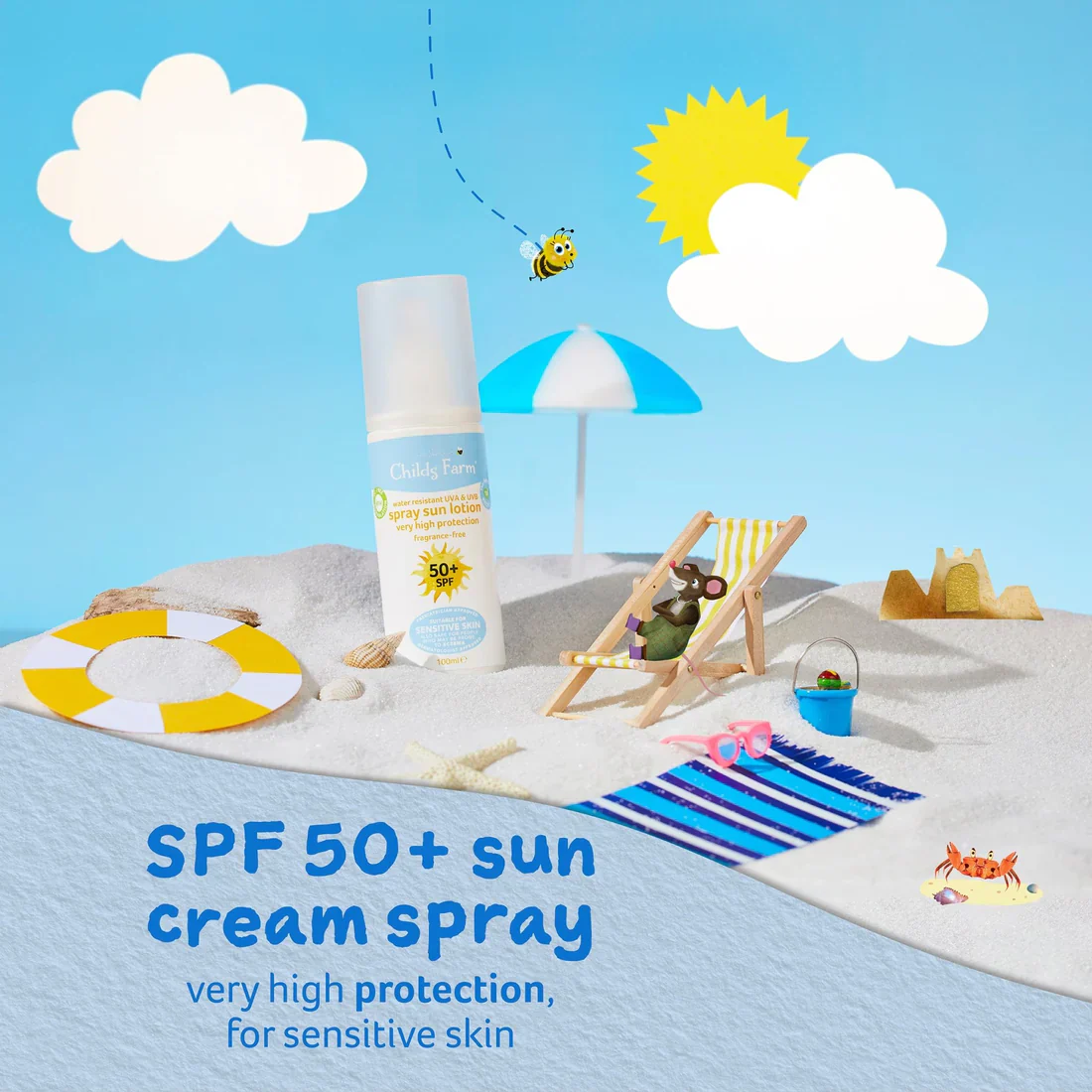 Childs Farm Sensitive Skin Experts Fragrance Free 50+ SPF Sun Lotion Spray 50ml - Image 6