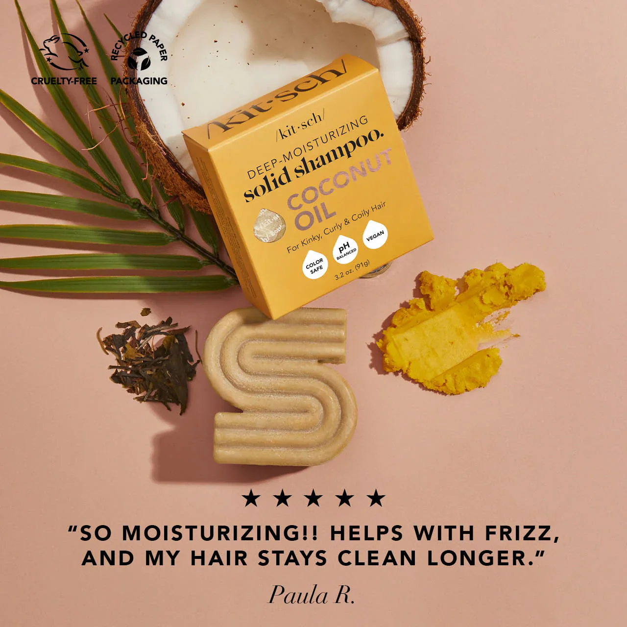 Kitsch Coconut Oil Shampoo Bar for Dry Damaged Hair 91g - Image 4