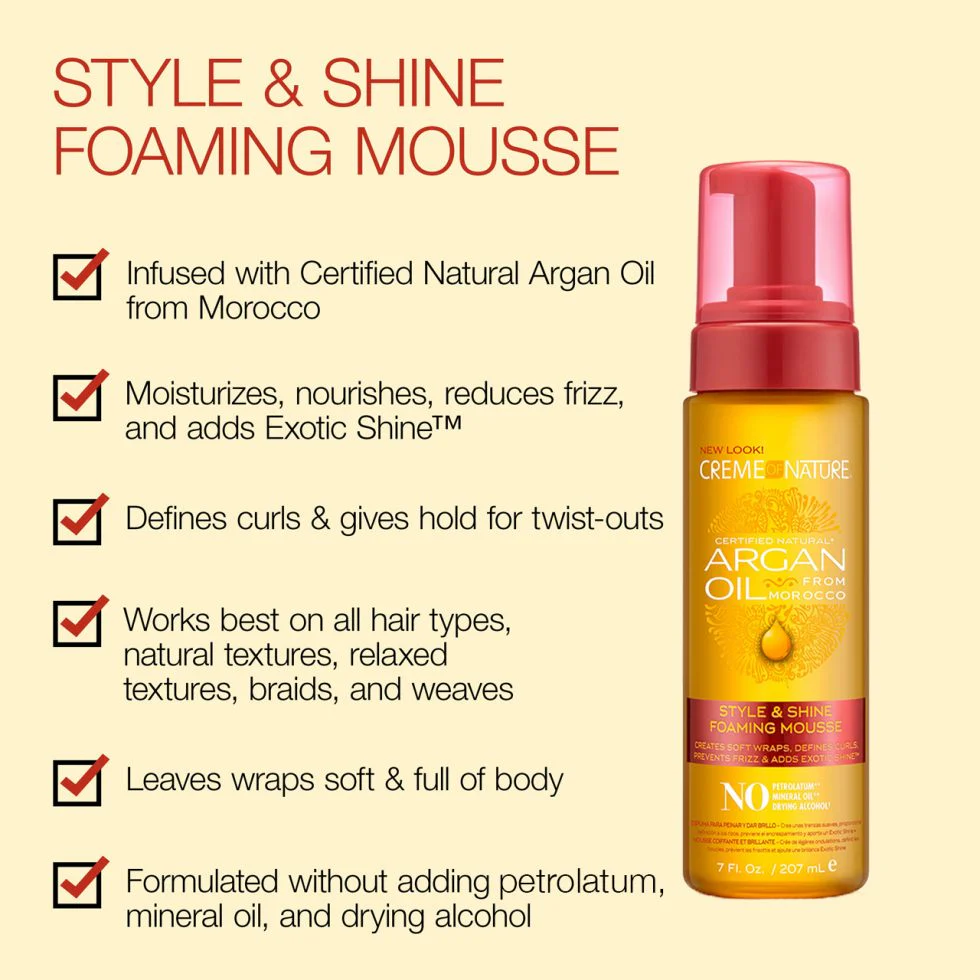 Creme of Nature Argan Oil Style & Shine Foaming Mousse 207ml - Image 4