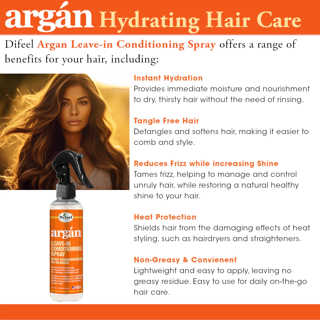 Difeel Argan Hydrating Leave-In Conditioning Spray 177ml - Image 5