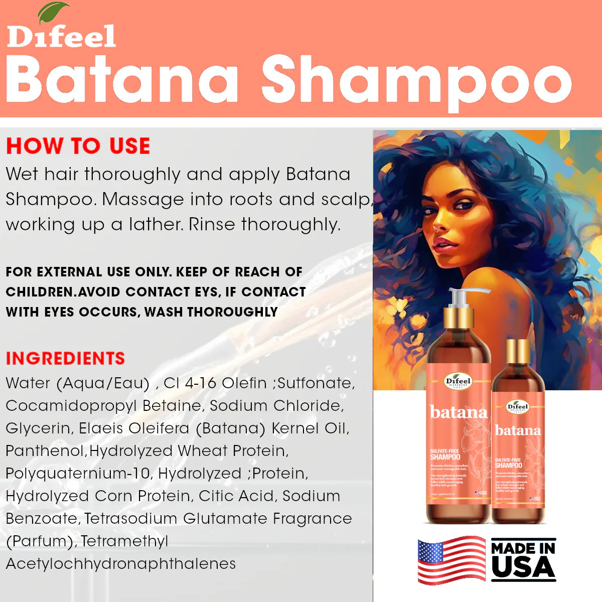 Difeel Batana Sulfate-Free Shampoo 355ml - Image 5