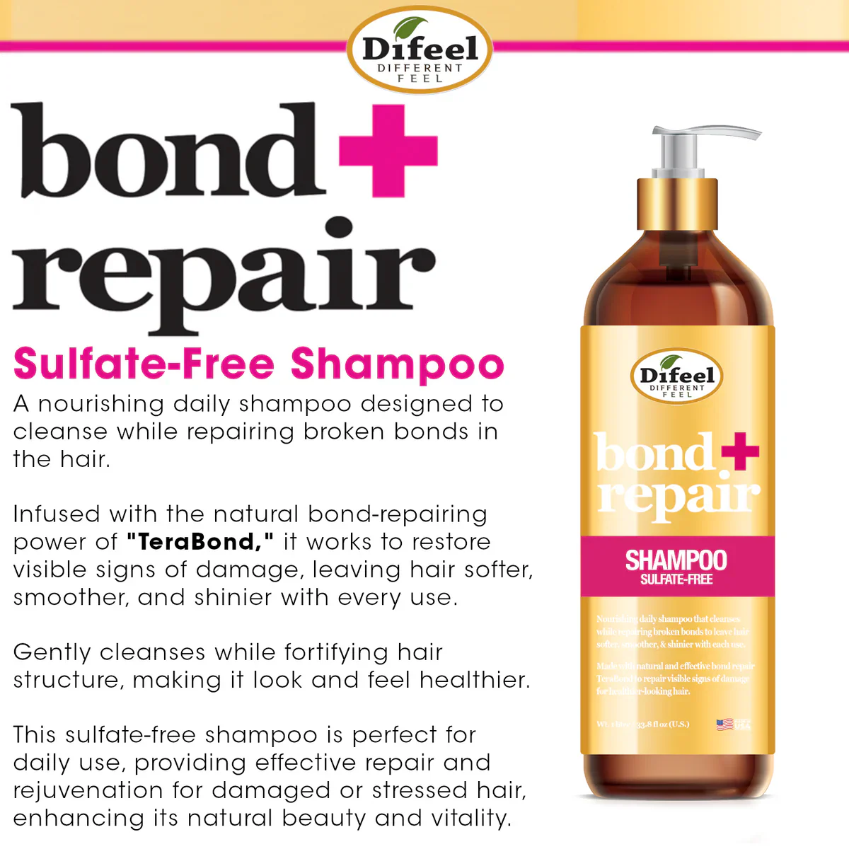 Difeel Bond & Repair Sulfate-Free Shampoo 1Liter - Image 3
