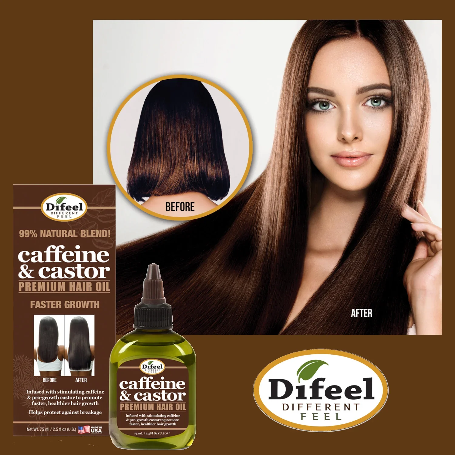Difeel Caffeine & Castor Premium Hair Oil 75ml - Image 4