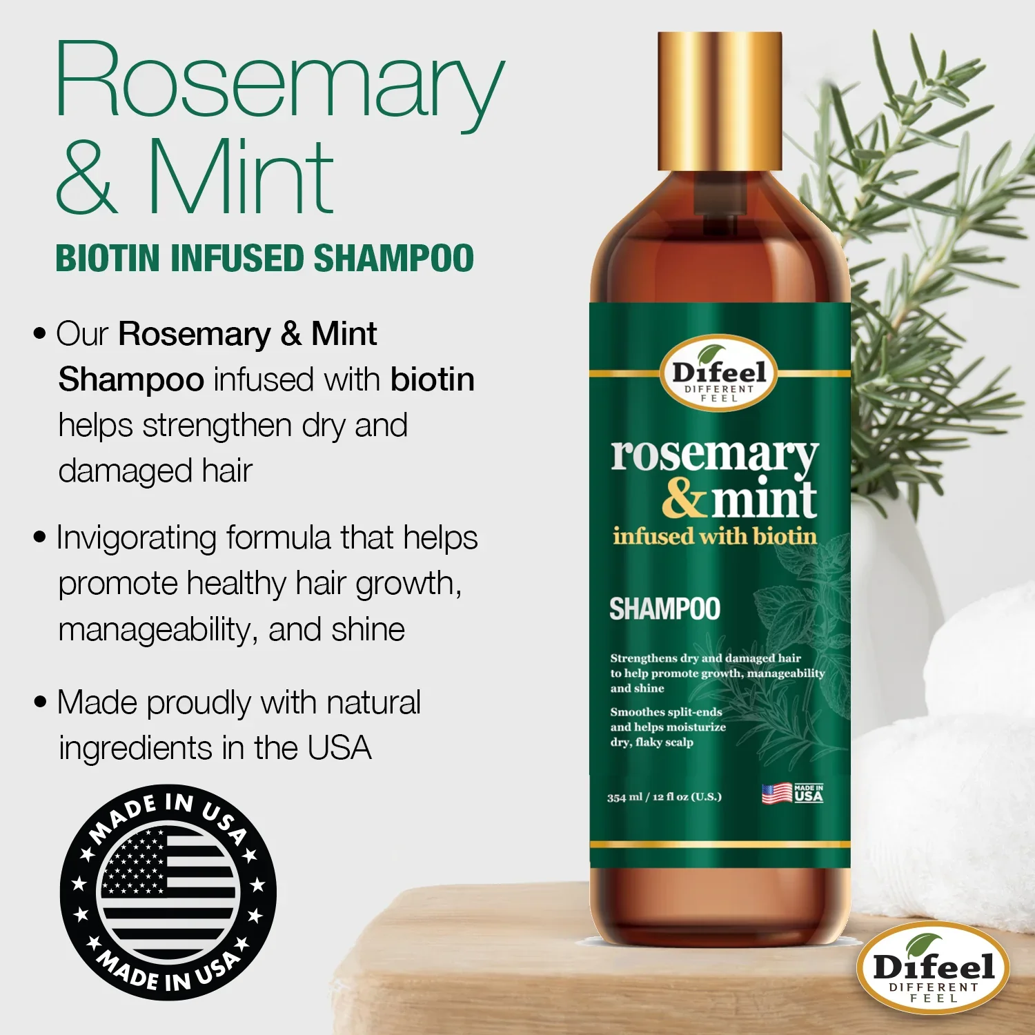 Difeel Elevated Rosemary & Mint Strengthening Shampoo 354ml - Image 6