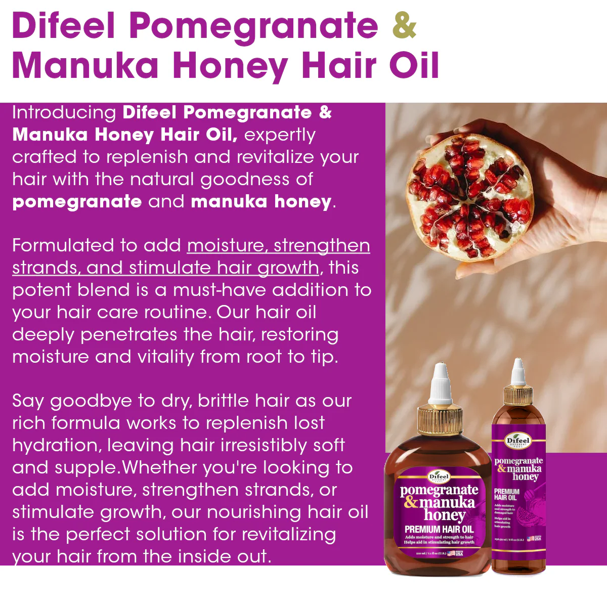 Difeel Pomegranate & Manuka Honey Premium Hair Oil 75ml - Image 5