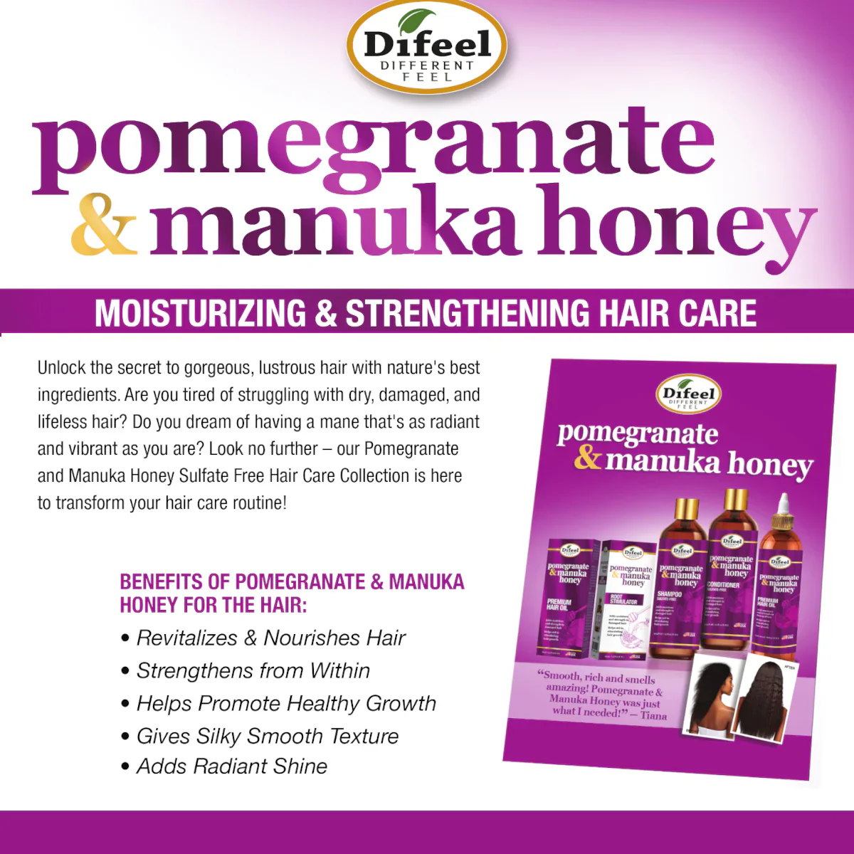 Difeel Pomegranate & Manuka Honey Premium Hair Oil 75ml - Image 8