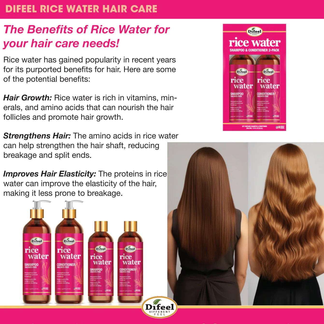 Difeel Rice Water Sulfate-Free Shampoo 354ml - Image 3