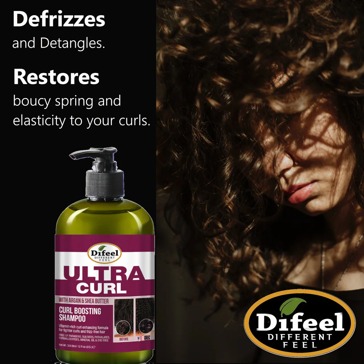 Difeel Ultra Curl with Argan & Shea Butter Curl Boosting Shampoo 12oz - Image 3