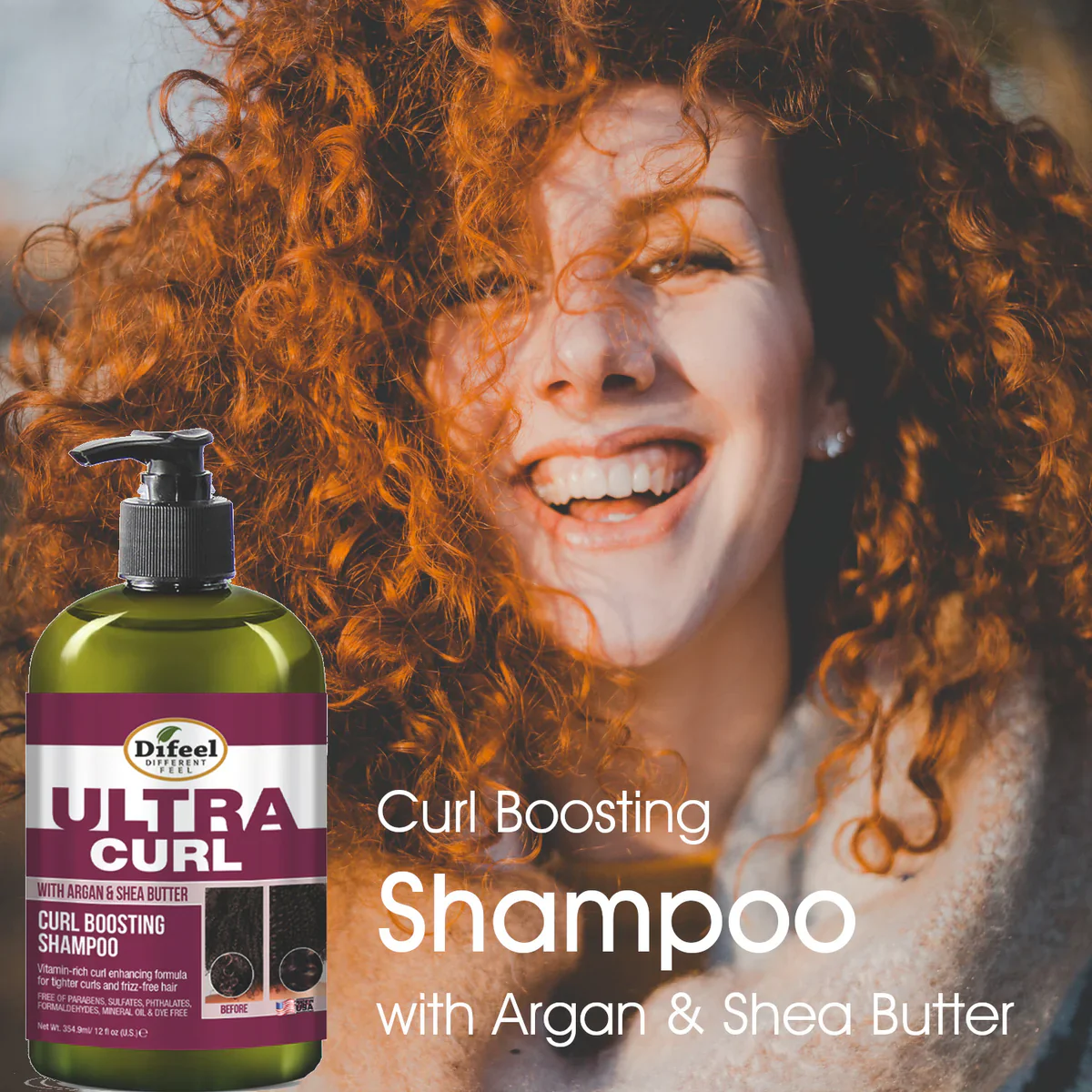 Difeel Ultra Curl with Argan & Shea Butter Curl Boosting Shampoo 12oz - Image 4