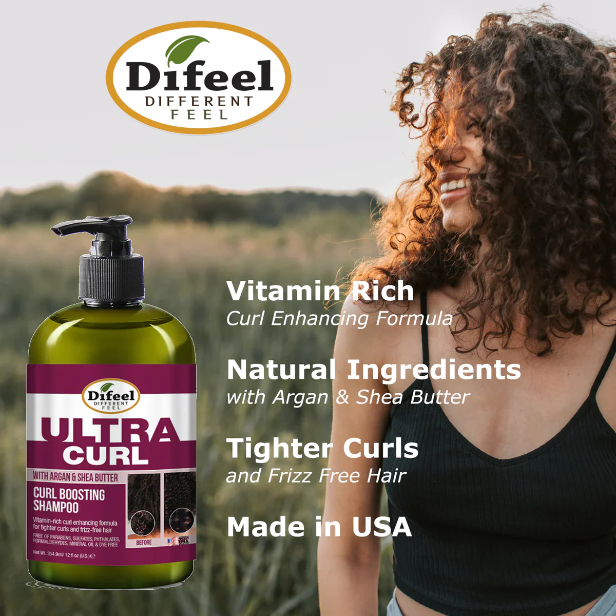 Difeel Ultra Curl with Argan & Shea Butter Curl Boosting Shampoo 12oz - Image 5