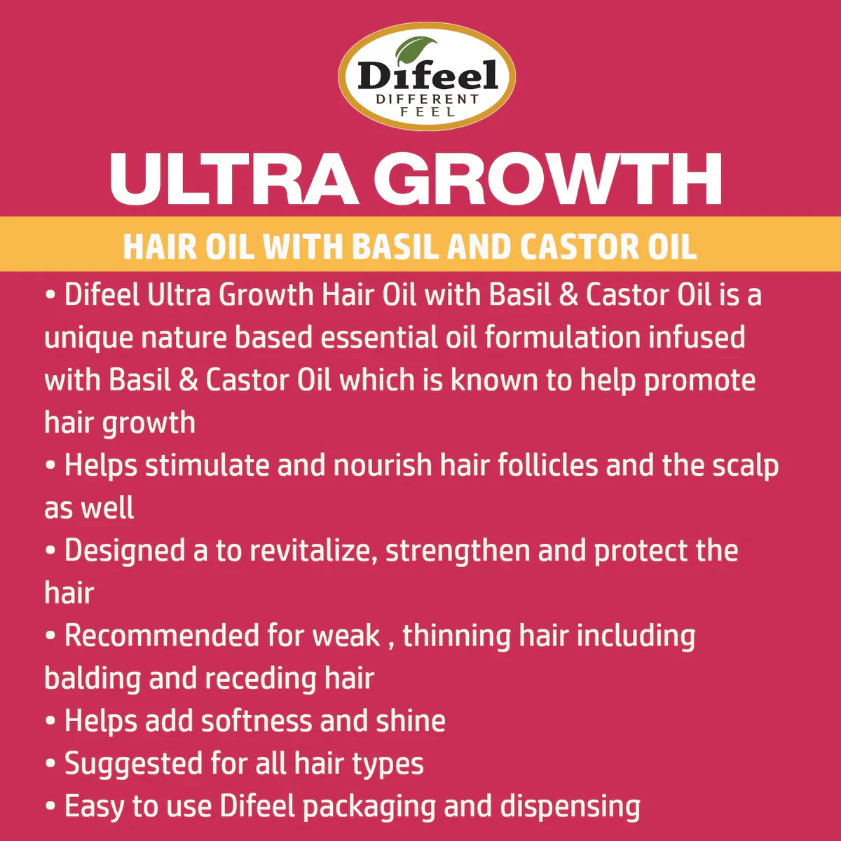 Difeel Ultra Growth Basil & Castor Hair Oil 75ml - Image 4