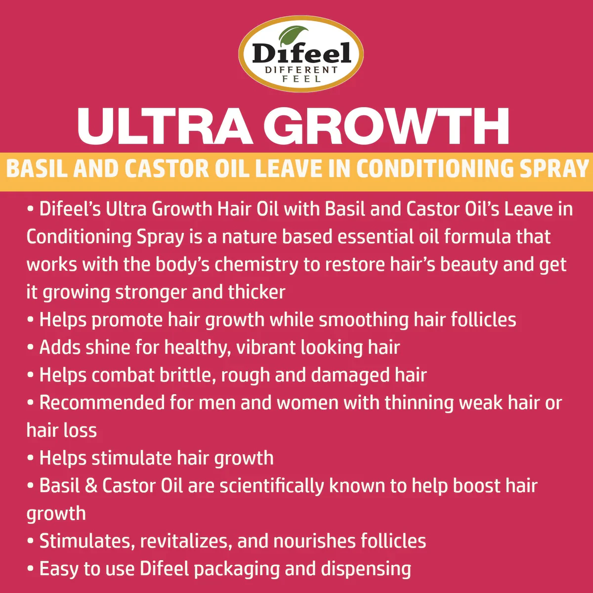 Difeel Ultra Growth Basil & Castor Hair Oil Leave-In Conditioning Spray 235ml - Image 3