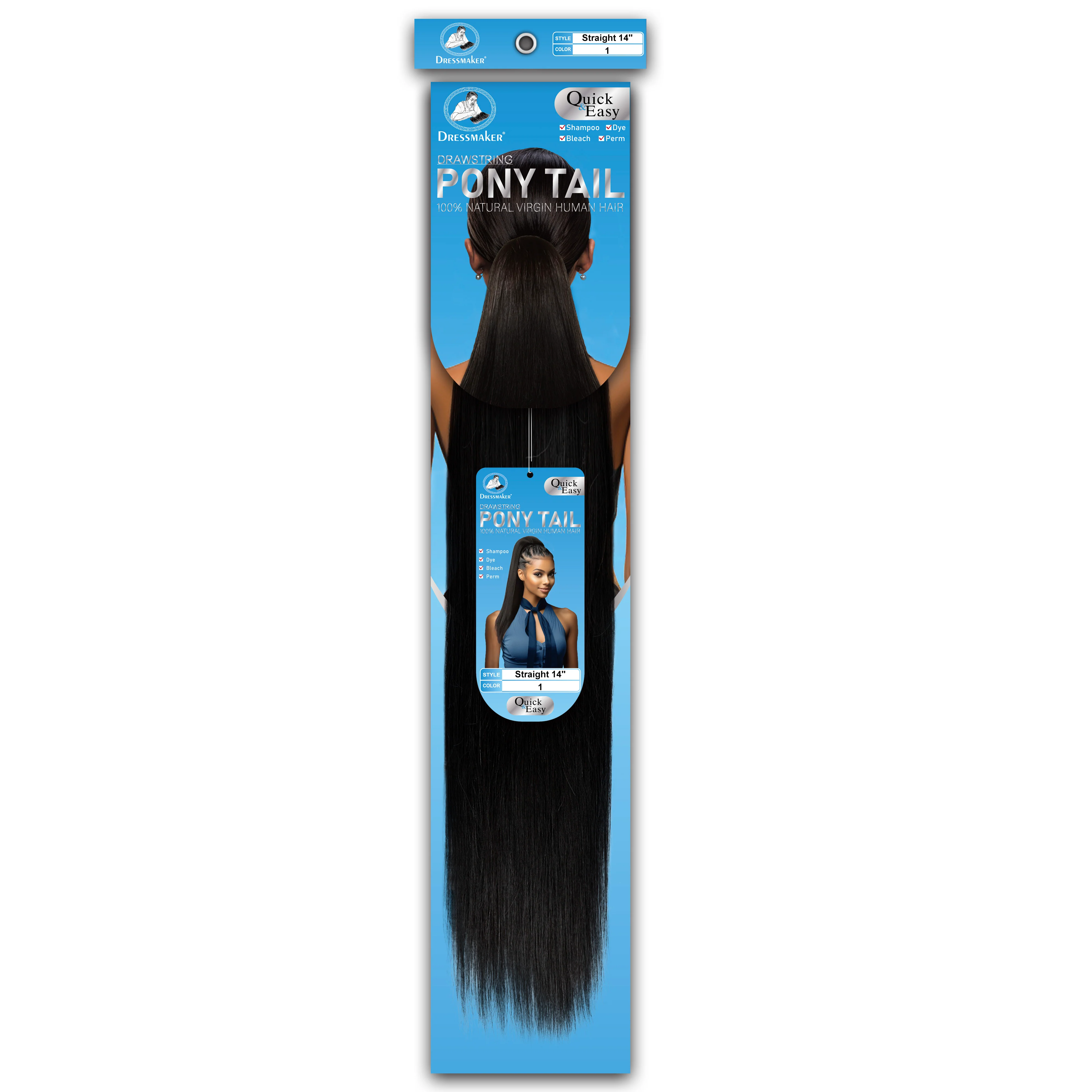 Dressmaker 100% Virgin Human Hair Drawstring Ponytail Straight 14"