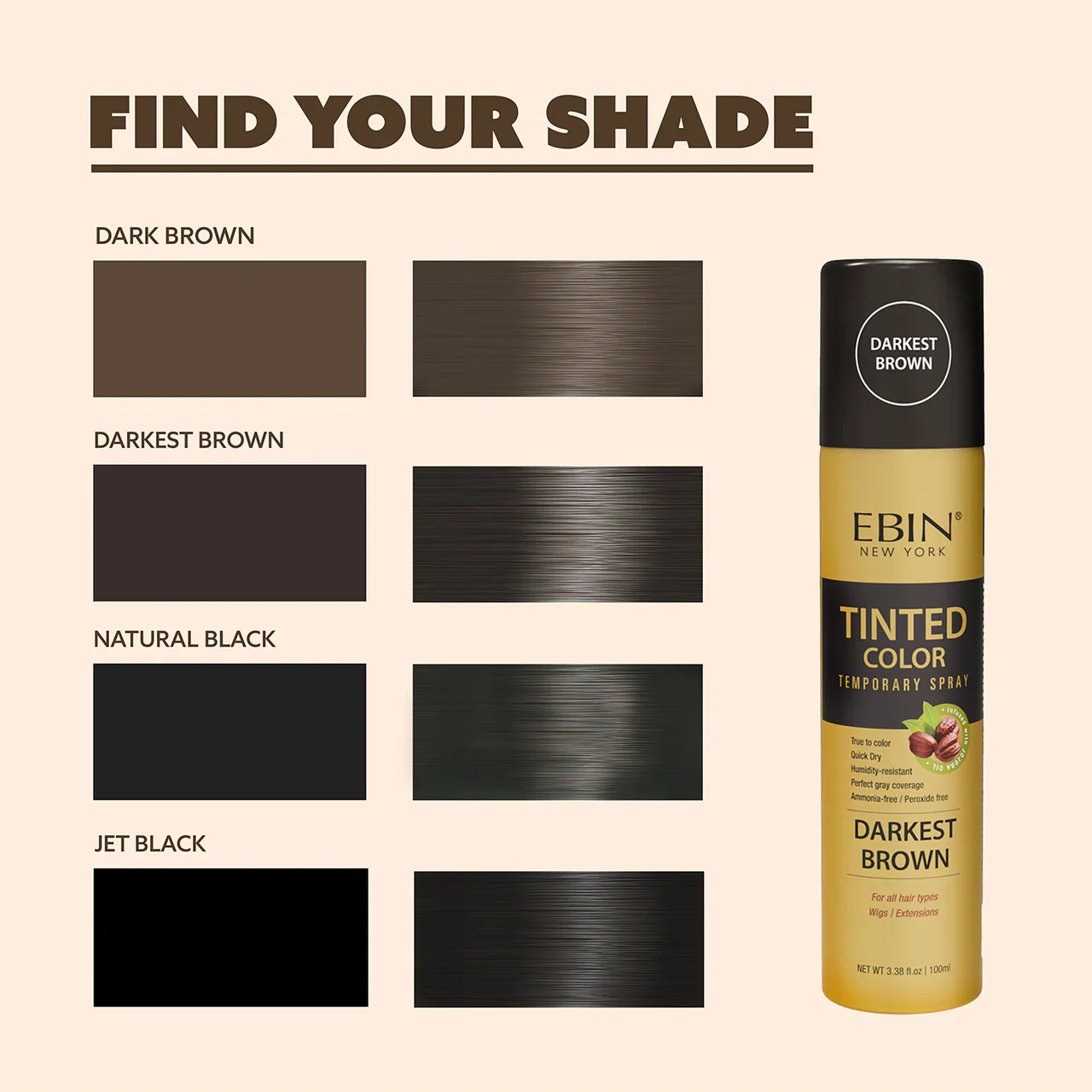 Ebin New York Tinted Color Temporary Spray Natural Black 100ml/3.38oz - Image 3