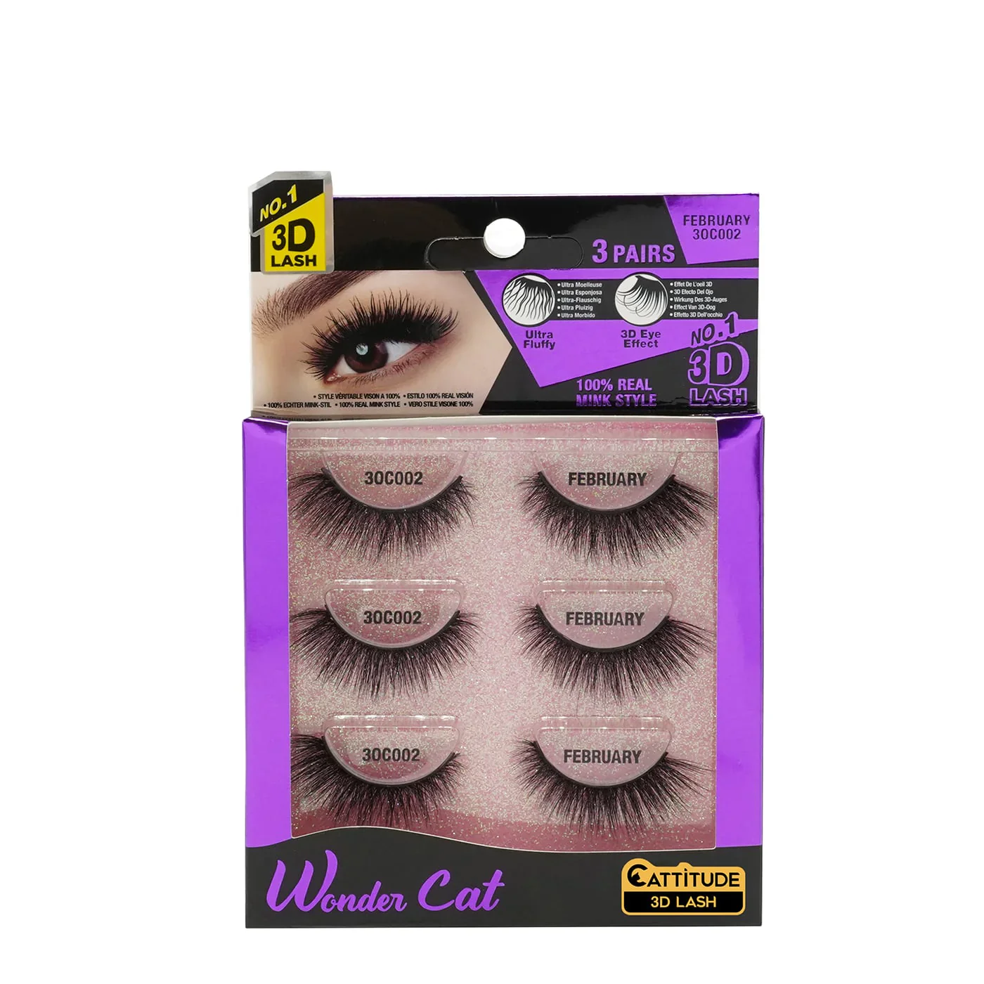 Ebin New York Wonder Cat Faux Mink 3D Lashes 3 Pairs