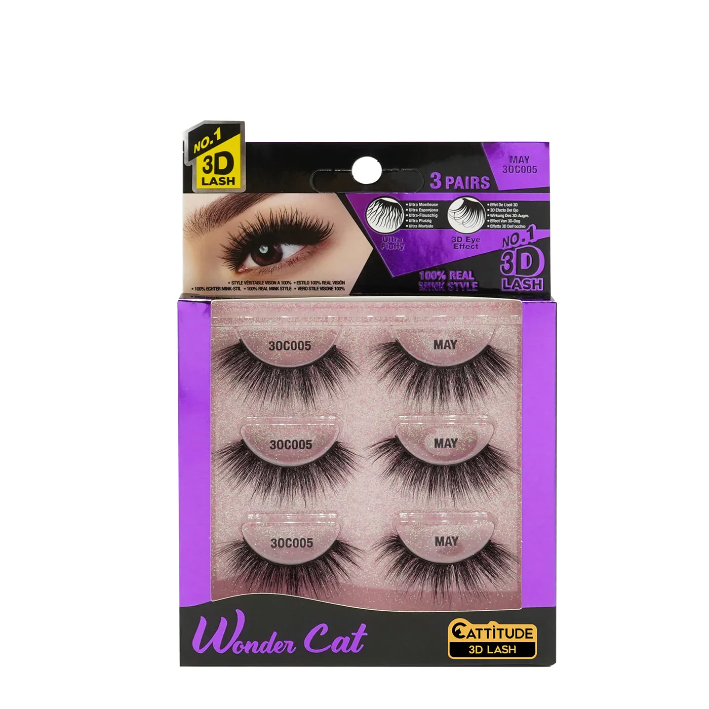 Ebin New York Wonder Cat Faux Mink 3D Lashes 3 Pairs - Image 3