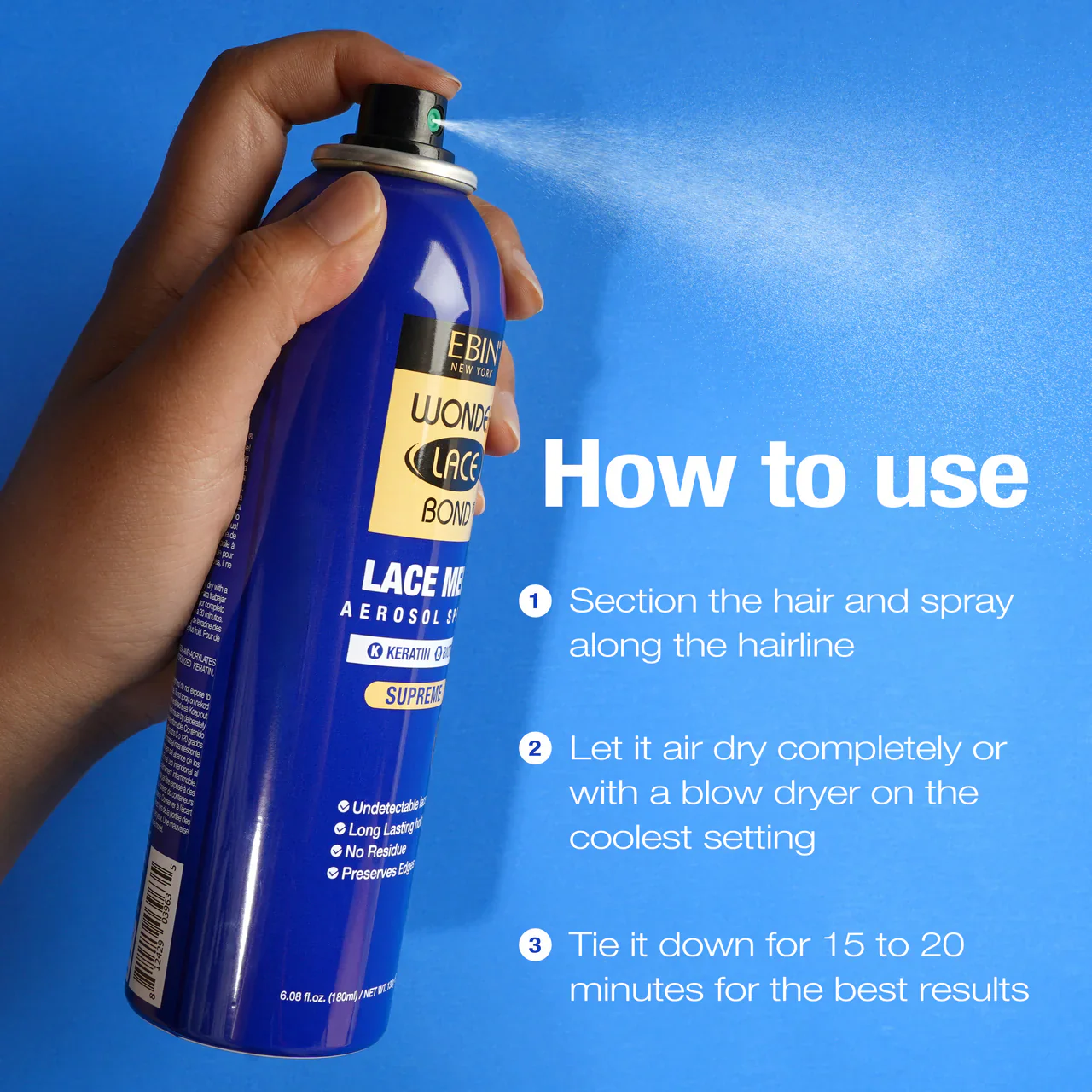 Ebin Wonder Lace Bond Lace Melt Aerosol Spray Keratin 80ml - Image 6
