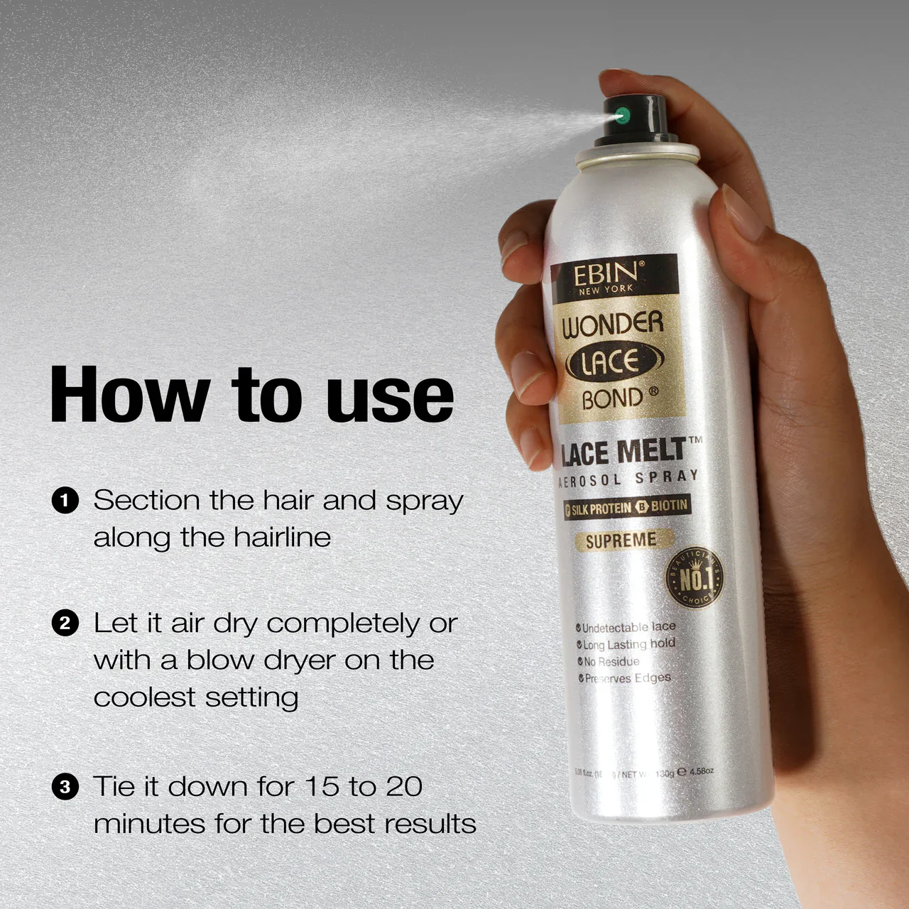 Ebin Wonder Lace Bond Lace Melt Aerosol Spray Silk Protein 180ml - Image 3