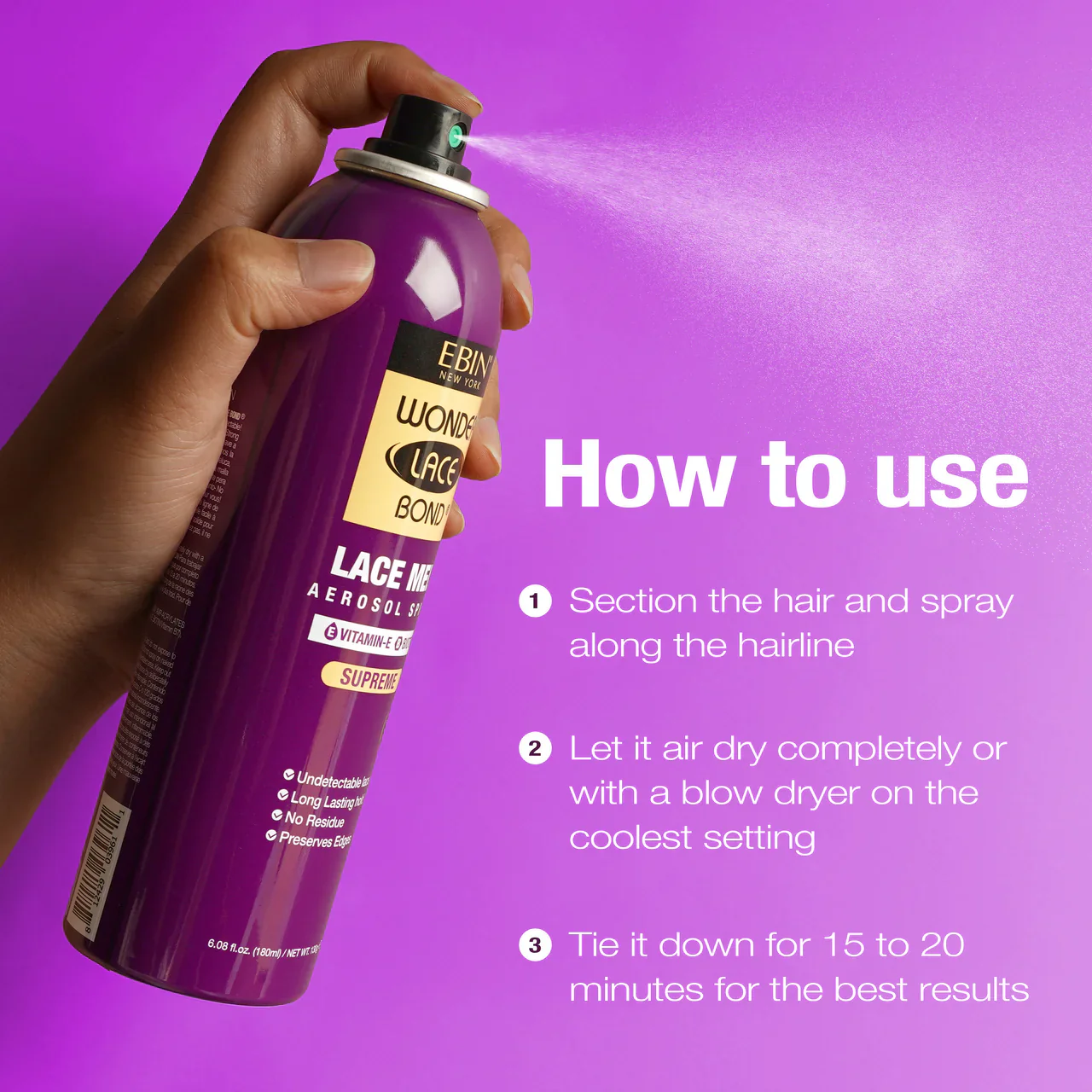 Ebin Wonder Lace Bond Lace Melt Aerosol Spray Vitamin E 80ml - Image 7