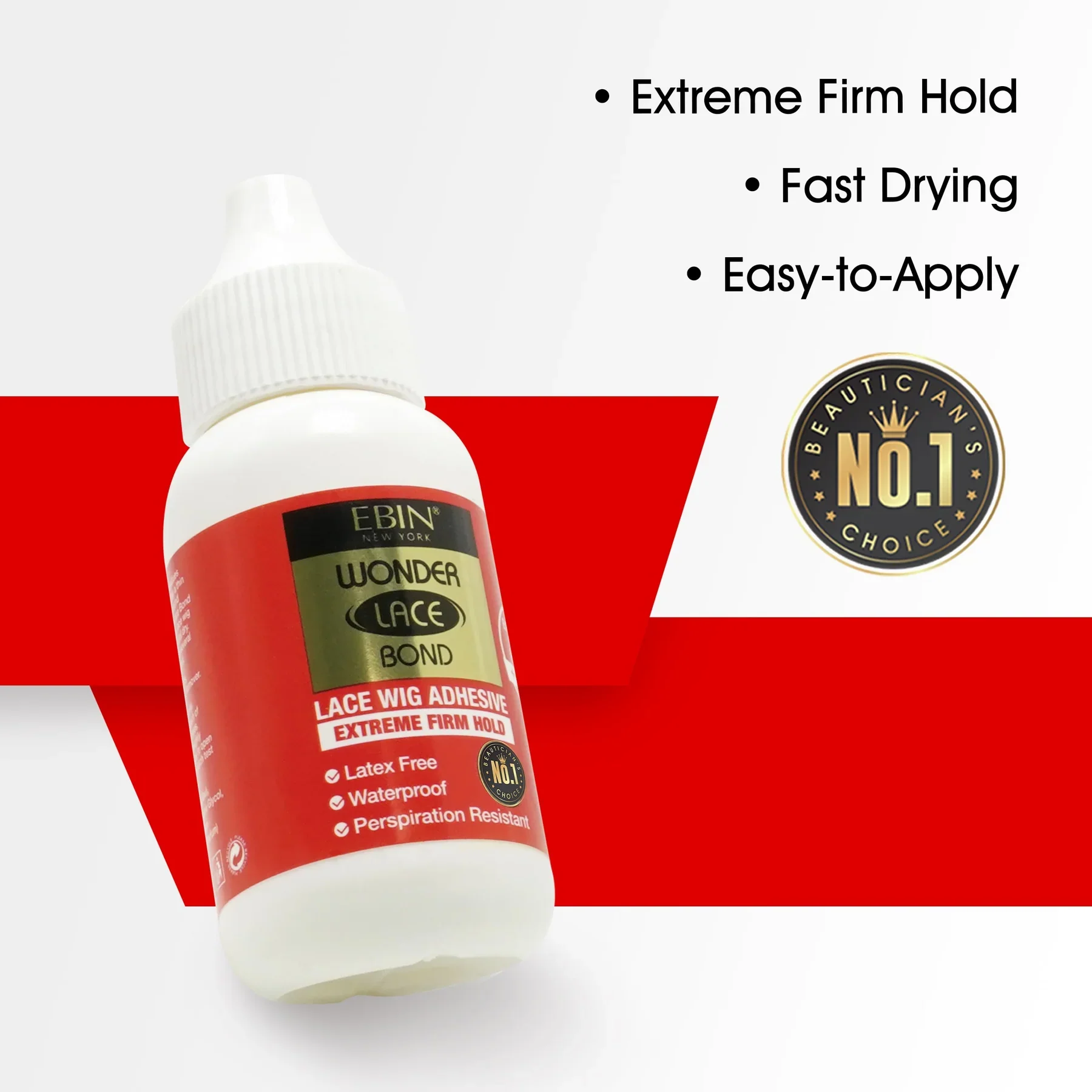 Ebin Wonder Lace Bond Waterproof Adhesive Extreme Firm Hold [Red] 34ml - Image 3