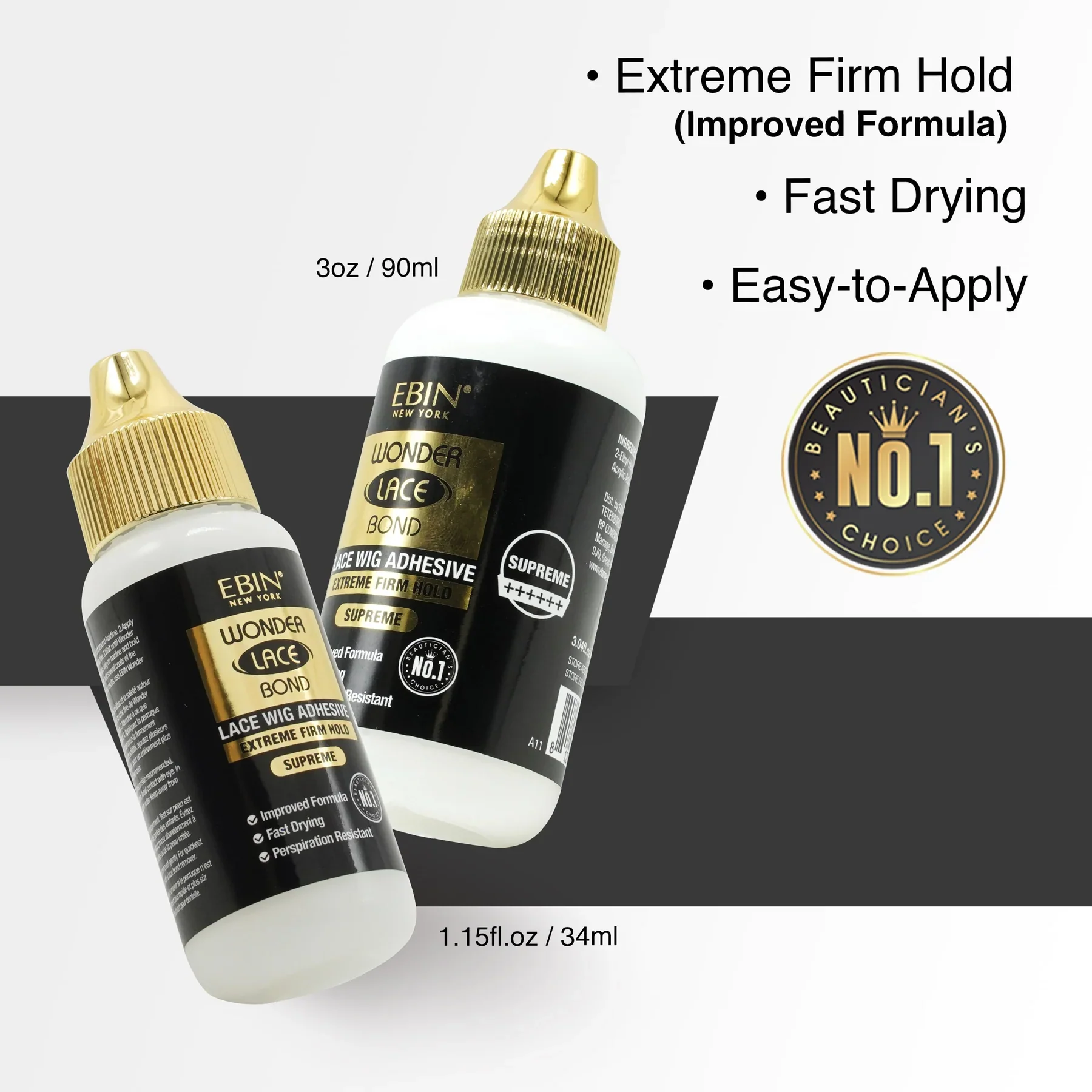 Ebin Wonder Lace Bond Waterproof Adhesive Supreme [Black] 34ml - Image 2