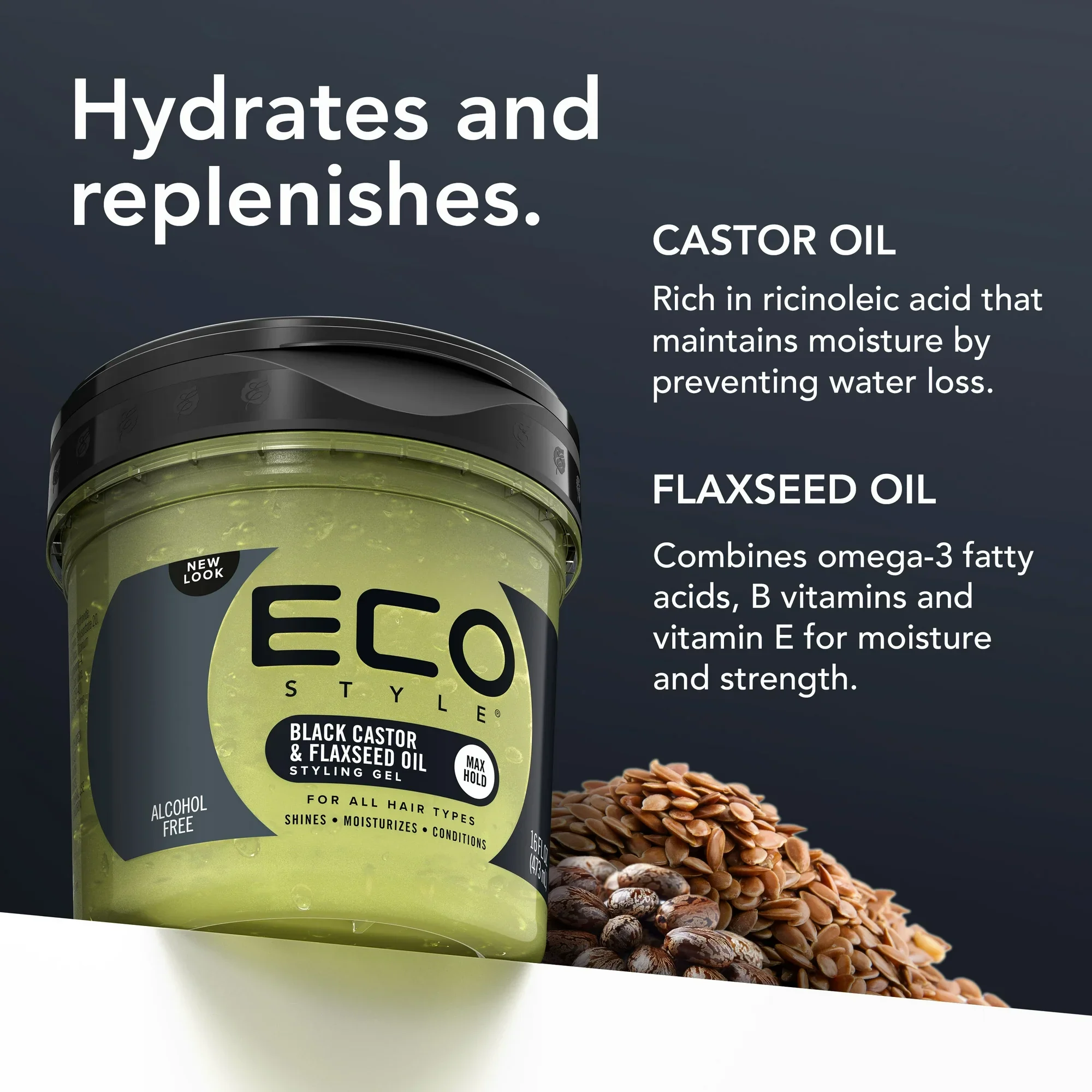 Eco Styler Black Castor & Flaxseed Oil Hair Styling Gel 2.3Liter/80oz - Image 5