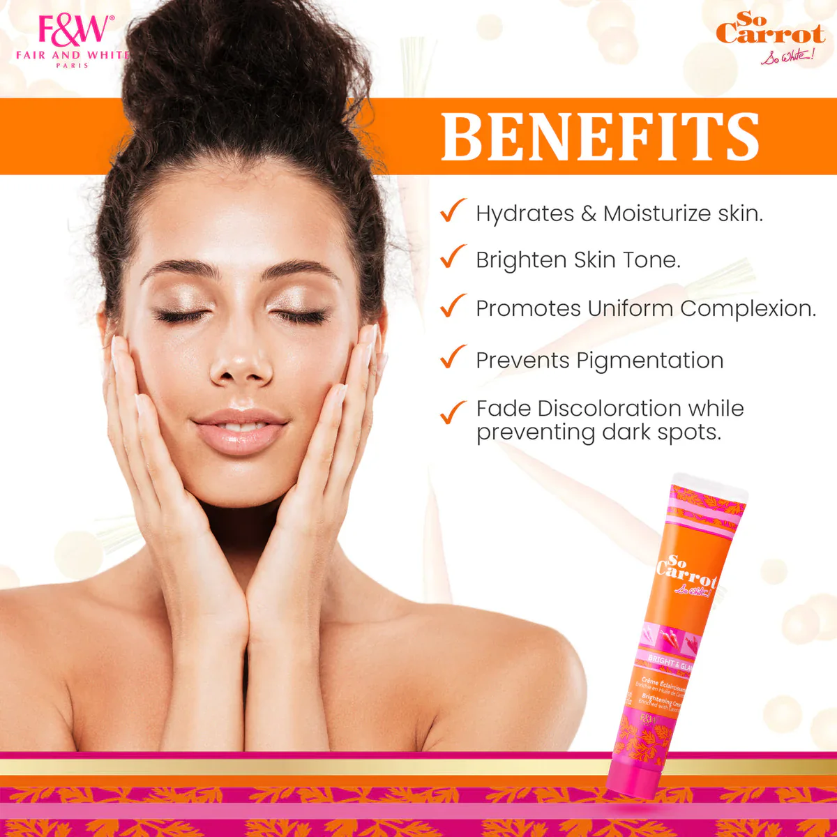 Fair & White So Carrot Face & Body Brightening Cream 50ml - Image 5