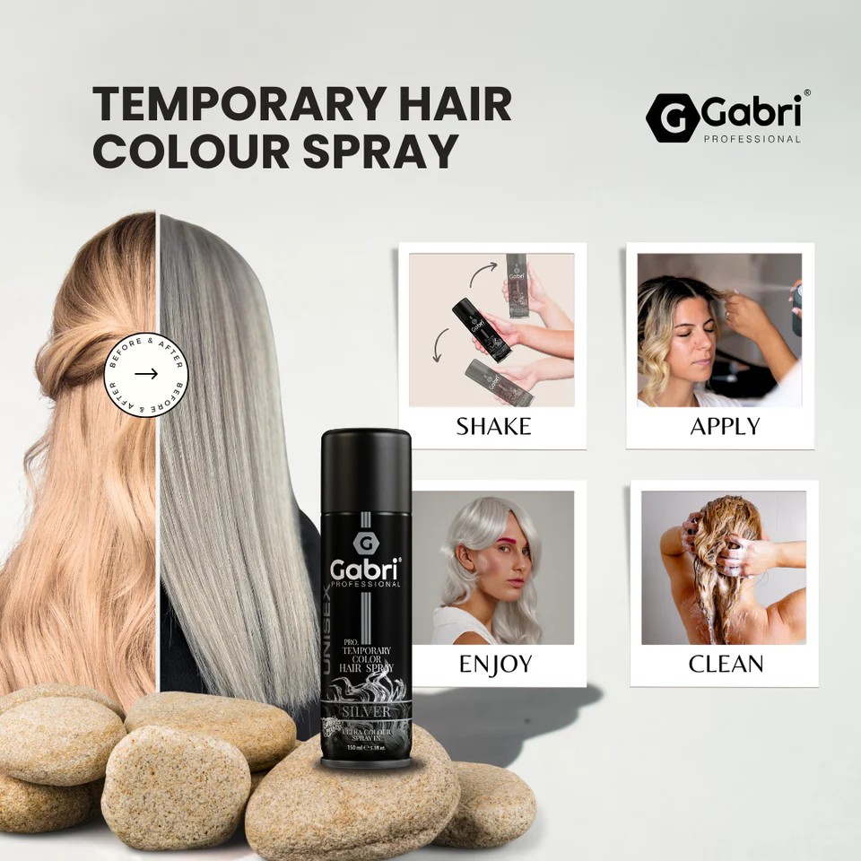 Gabri Professional Pro Temporary Hair Colour Shimmer Spray Silver 150ml - Image 4