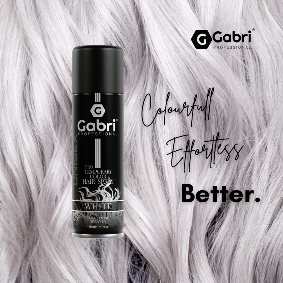 Gabri Professional  Pro Temporary Hair Colour Shimmer Spray White 150ml - Image 2