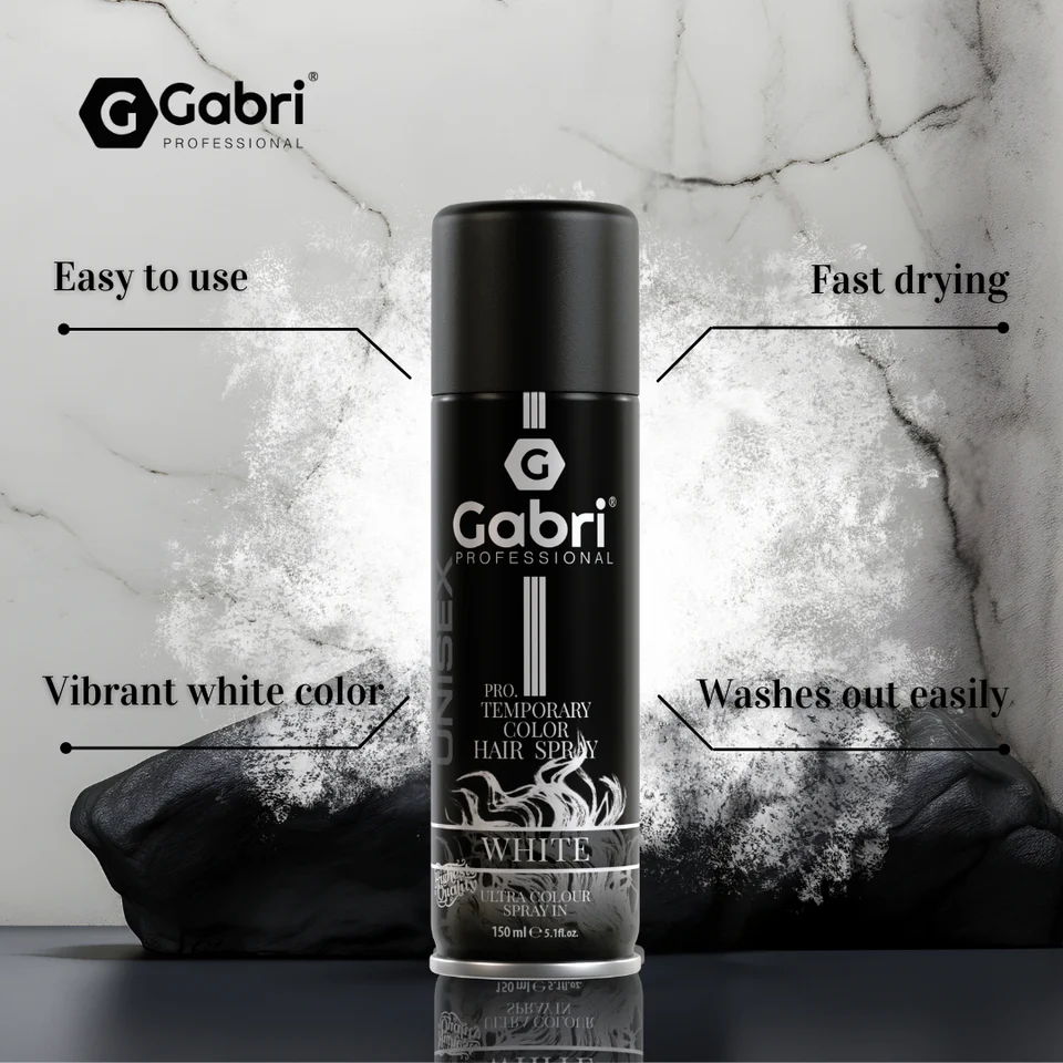 Gabri Professional  Pro Temporary Hair Colour Shimmer Spray White 150ml - Image 3