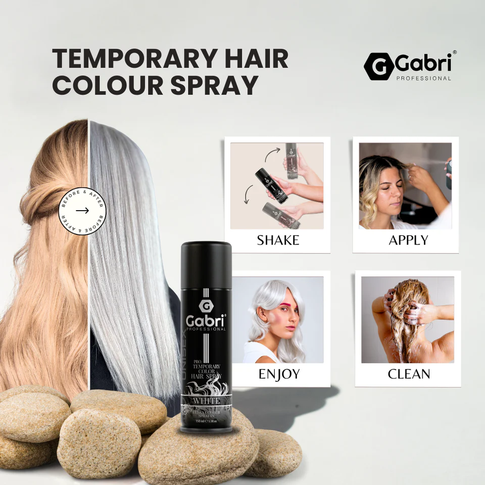 Gabri Professional  Pro Temporary Hair Colour Shimmer Spray White 150ml - Image 4