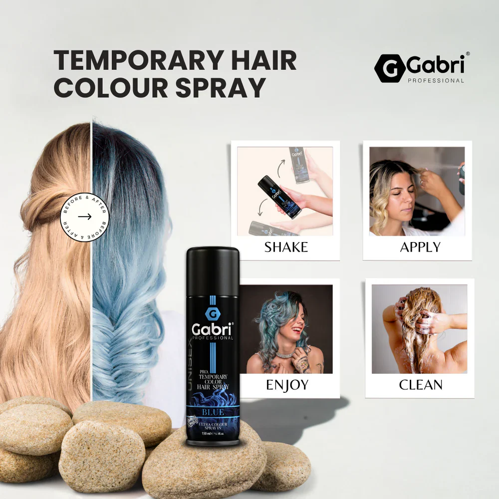 Gabri Professional Pro Temporary Hair Colour Spray Blue 150ml - Image 6