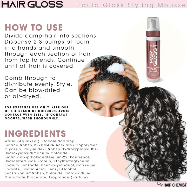 Hair Chemist Hair Gloss Liquid Glass Styling Mousse 237ml/8oz - Image 4