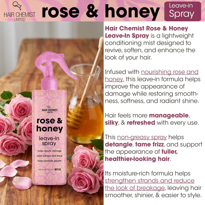 Hair Chemist Rose & Honey Leave in Spray 240ml/8oz - Image 6