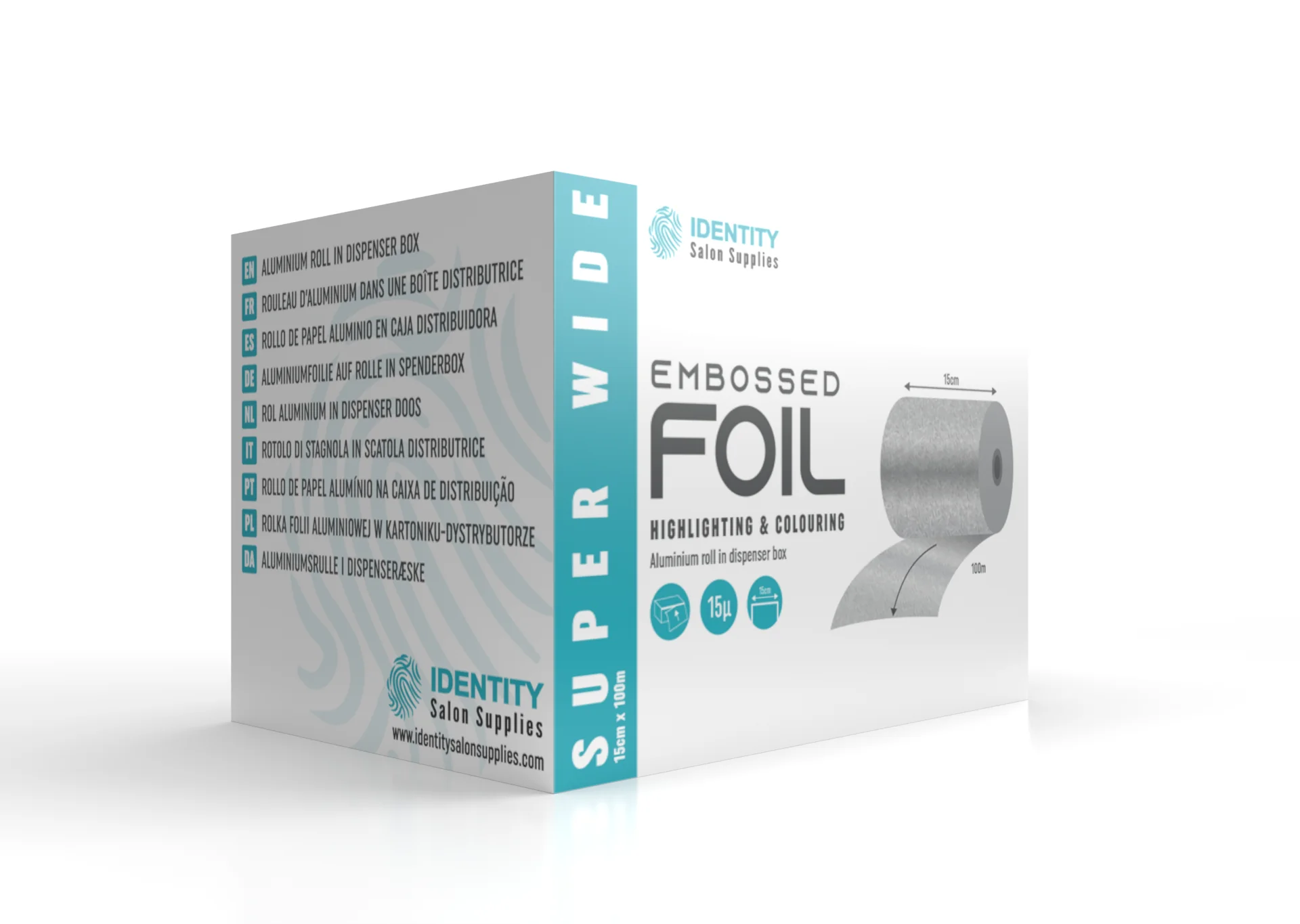 Identity SUPER WIDE Hair Foil EMBOSSED 15cm x 100M DISPENSER BOX - Image 2