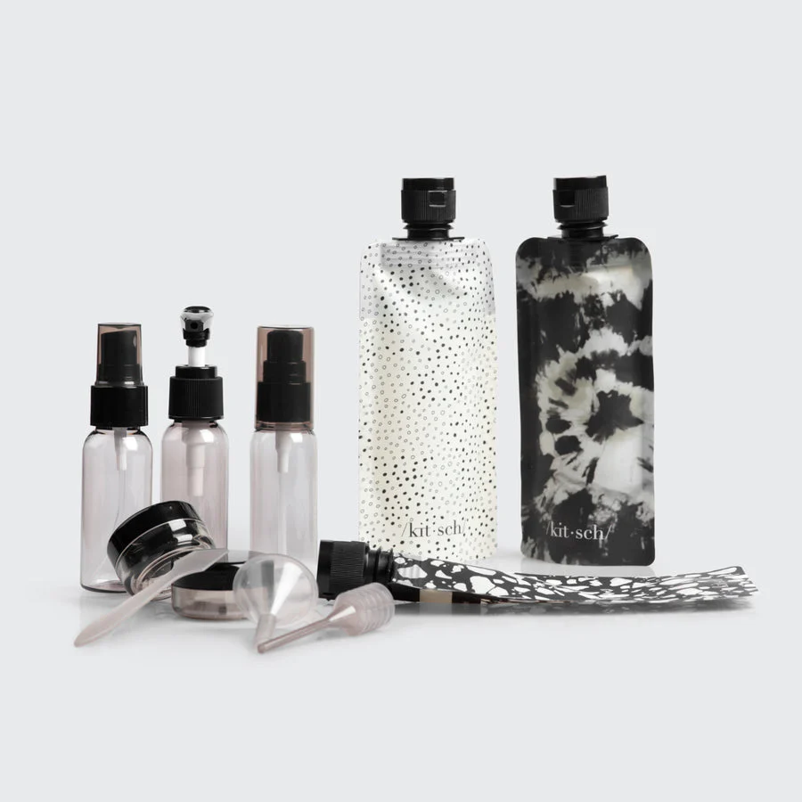 Kitsch Black & Ivory Travel Bottles for Toiletries 11pc Set - Image 3