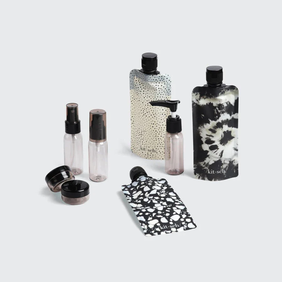 Kitsch Black & Ivory Travel Bottles for Toiletries 11pc Set - Image 4