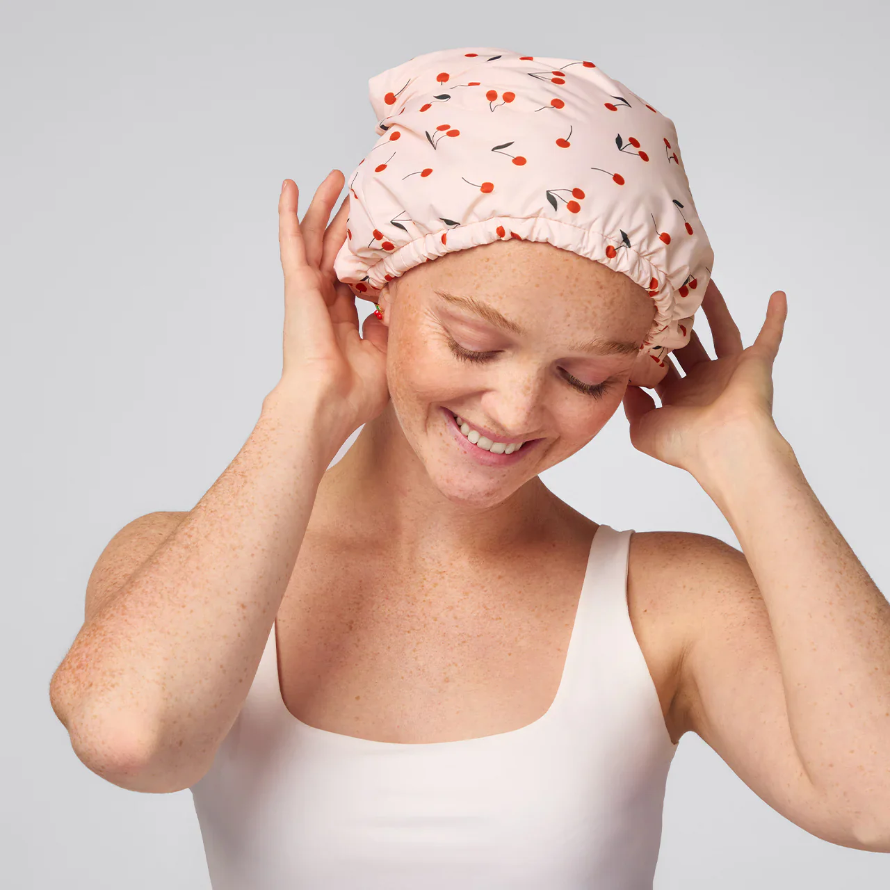 Kitsch Cherry Print Satin Shower Cap - Image 3