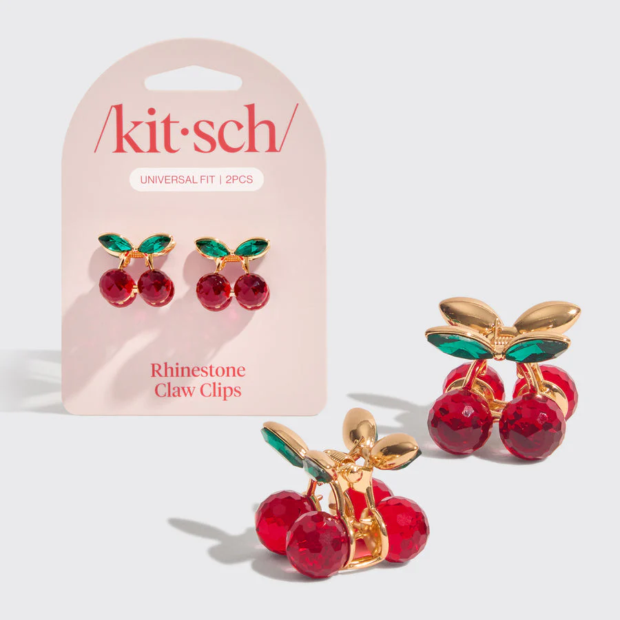 Kitsch Cherry Rhinestone Claw Clips 2pc Set - Mini
