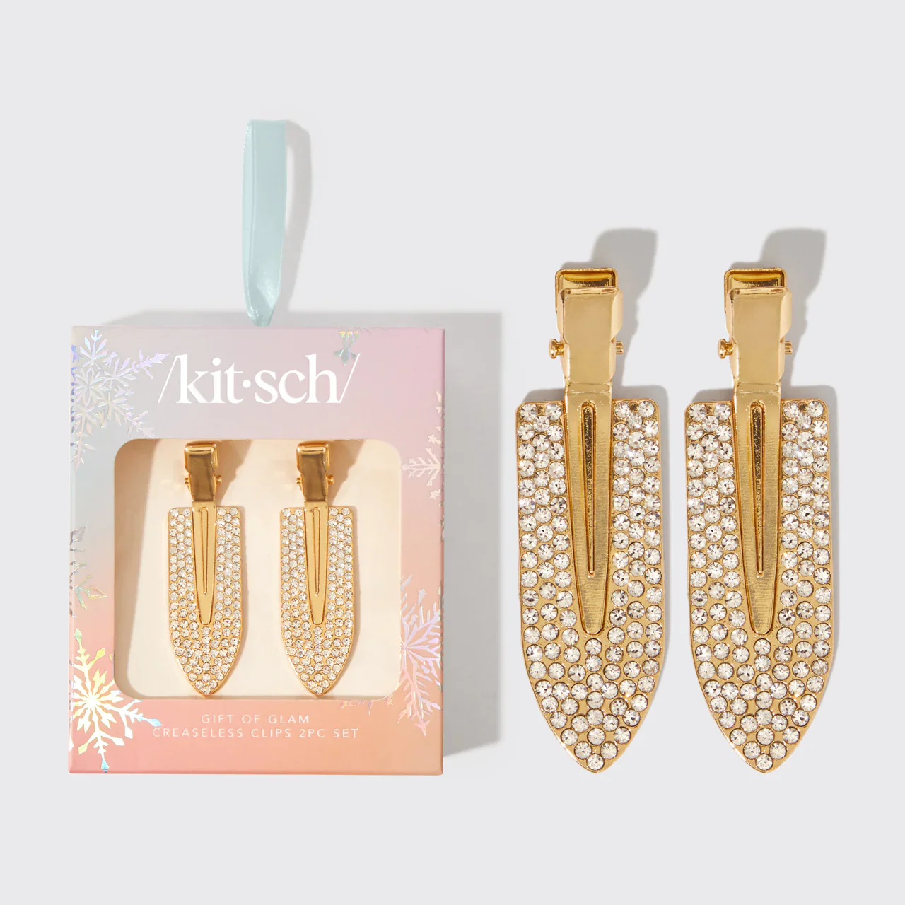 Kitsch Gold Rhinestone Creaseless Clips 2pc Set