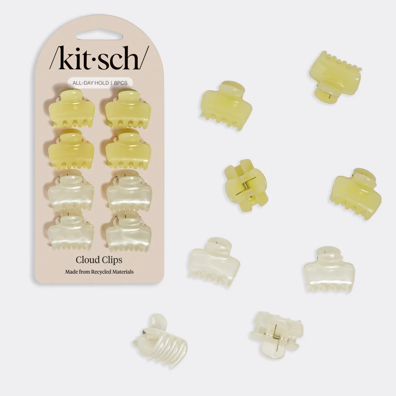 Kitsch Mini Jelly Cloud Clips 8pc Set - Pearlized Cream & Butter Yellow