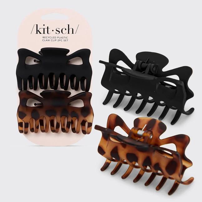 Kitsch Recycled Plastic Large Claw Clip 2pc Set - Black & Tort